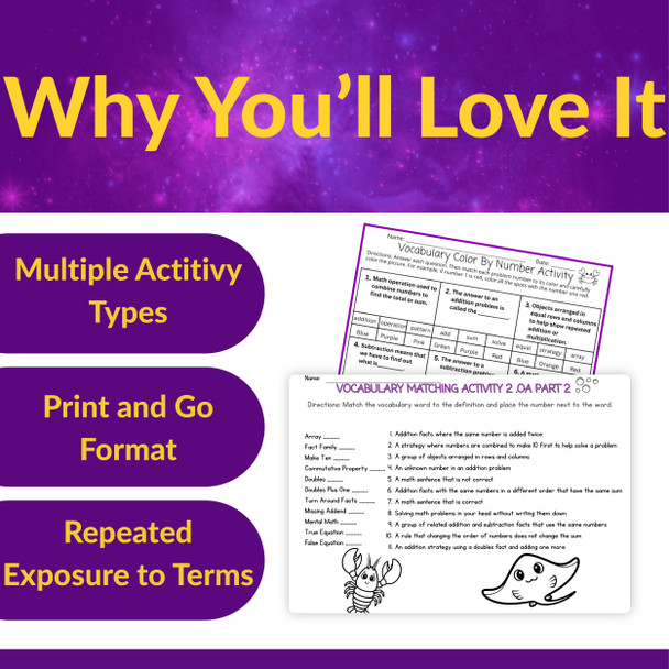2nd Grade Math Vocabulary Activities | 2.OA Operations & Algebraic Thinking