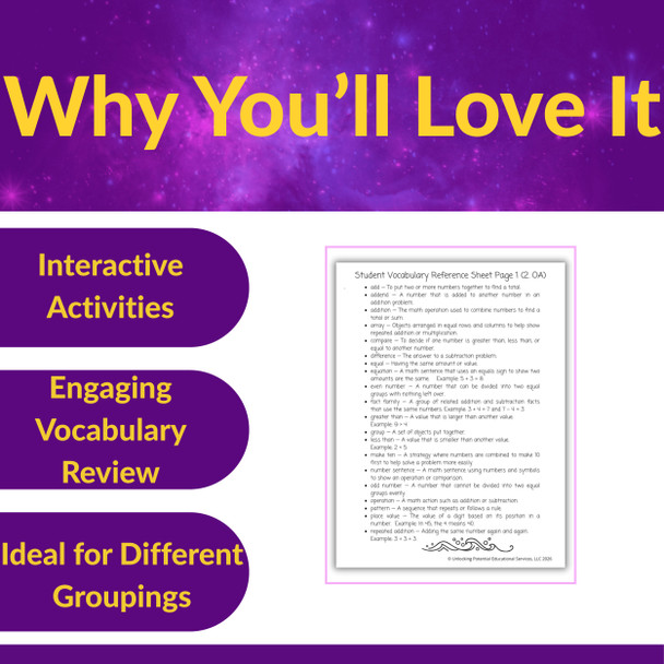 2nd Grade Math Vocabulary Games | 2.OA Group Activities & Task Cards