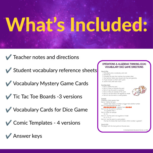 Grade 2 Math Vocabulary Partner Activities | 2.OA Math Centers & Games
