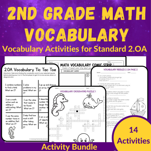Grade 2 Math Vocabulary Bundle | 2.OA Activities, Games & Centers