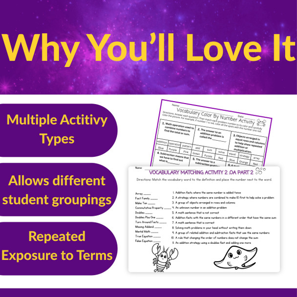 Grade 2 Math Vocabulary Bundle | 2.OA Activities, Games & Centers