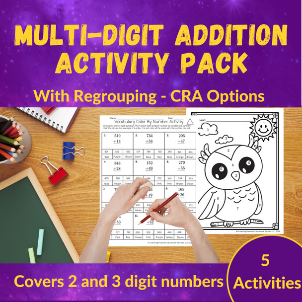 Multi-Digit Addition with Regrouping Leveled Activities - Grades 2 and 3