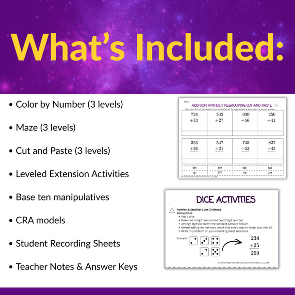 Multi-Digit Addition without Regrouping Leveled Activities - Grades 2 and 3
