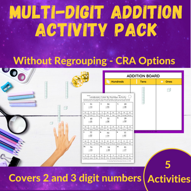 Multi-Digit Addition without Regrouping Leveled Activities - Grades 2 and 3