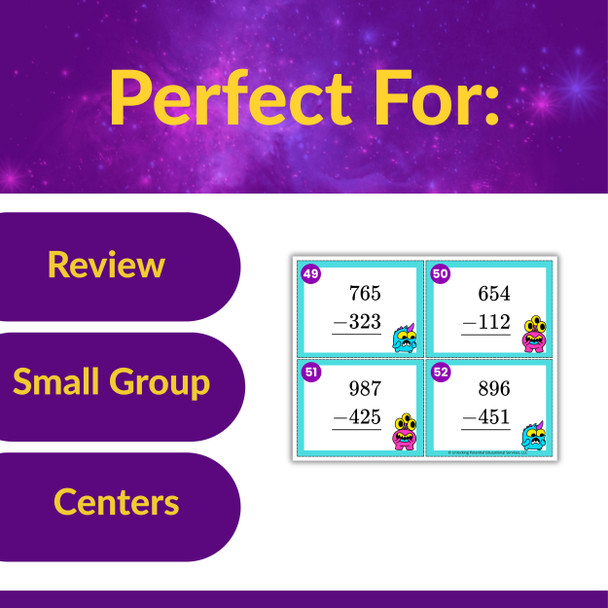 Multi-Digit Subtraction Task Cards - 2nd and 3rd Grade - CRA Friendly