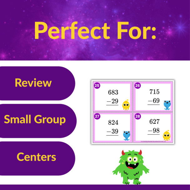 Multi-Digit Regrouping Subtraction Task Cards - 2nd and 3rd Grade - CRA Friendly