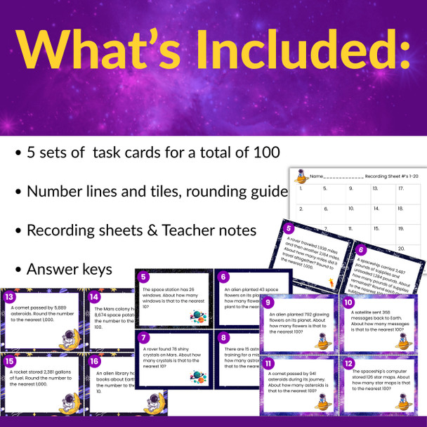 Rounding Task Card Word Problems 2nd Grade 3rd Grade | Nearest 10 100 1000