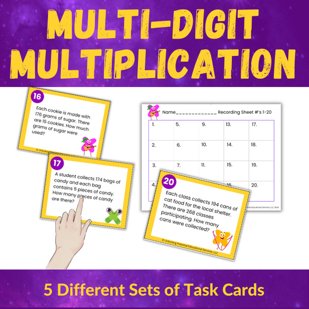 Multi-Digit Multiplication Word Problem Task Cards for 4th Grade | Leveled