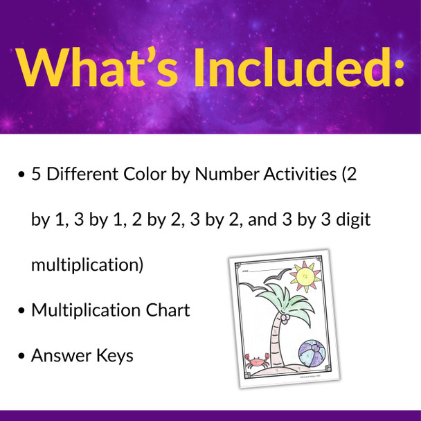 Leveled Multi-Digit Multiplication Color by Number Activities | 3rd 4th 5th