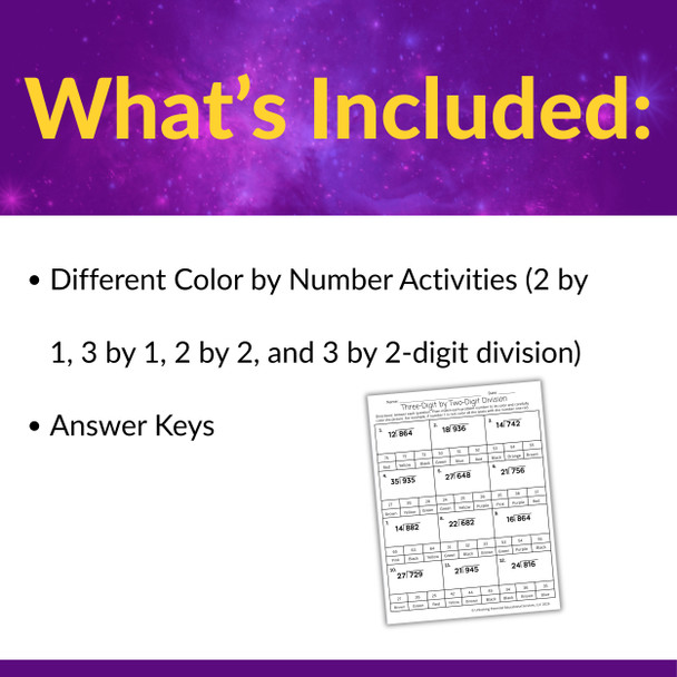 Long Division without Remainders Color by Number | 4th- 5th Grade Math Activities