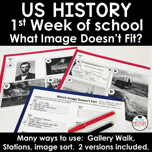 1st Day of School Activity US History Class Introduction Activity 8th Grade