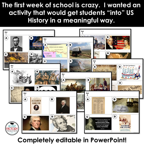 1st Day of School Activity US History Class Introduction Activity 8th Grade