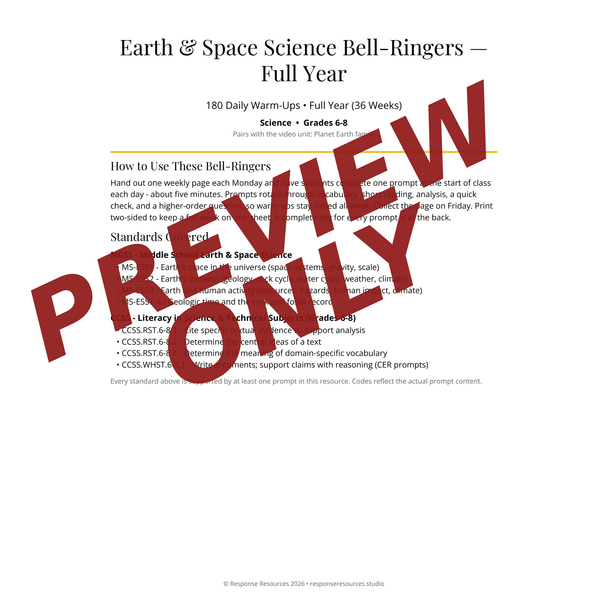Earth & Space Science Bell Ringers FULL YEAR - 180 Warm-Ups (6-8)