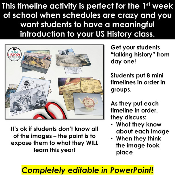 1st Day of School Activity US History Timeline Activity Class Introduction 8th