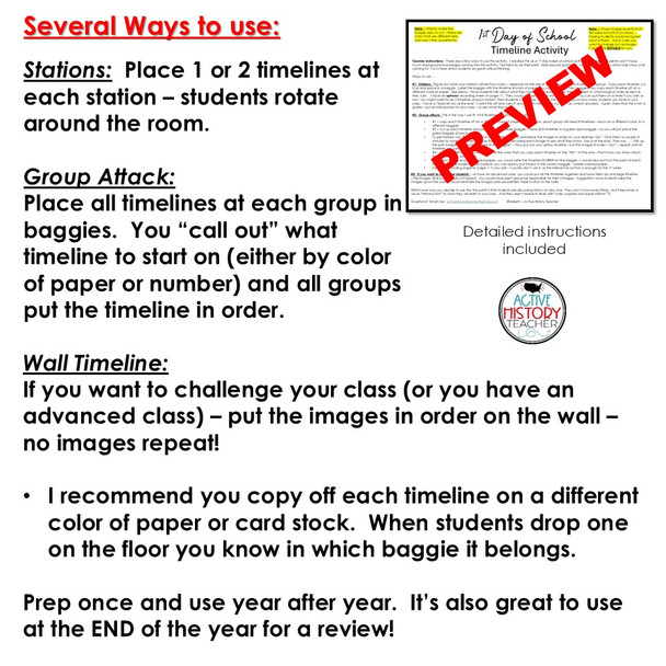1st Day of School Activity US History Timeline Activity Class Introduction 8th