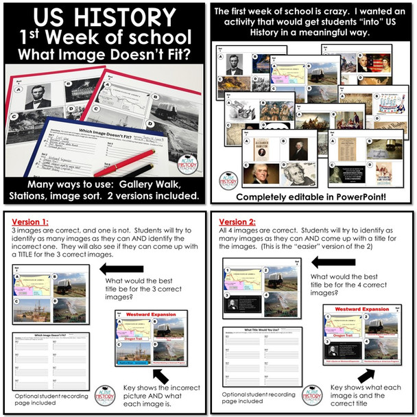 1st Day of School Activities US History Back to School Class Introduction 8th