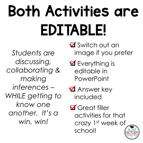 1st Day of School Activities US History Back to School Class Introduction 8th