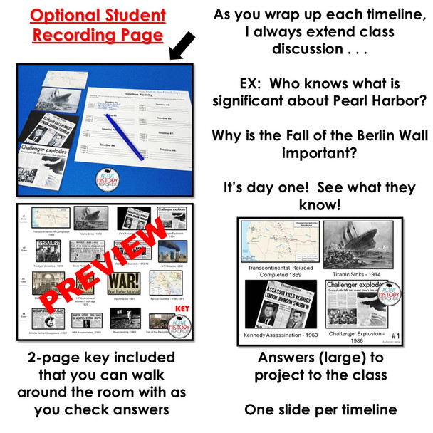 1st Day of School Activity US History Timeline Activity Class Introduction 11th
