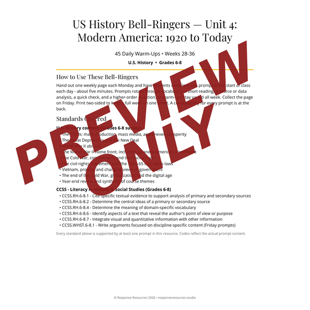 US History Bell Ringers Unit 4 - 45 Daily Warm-Ups (Grades 6-8)
