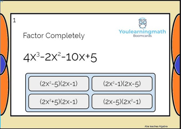 Factoring 4 term polynomials by GROUPING - Google Quiz - Automatic Grading