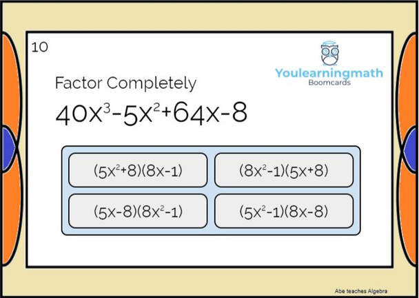 Factoring 4 term polynomials by GROUPING - Google Quiz - Automatic Grading