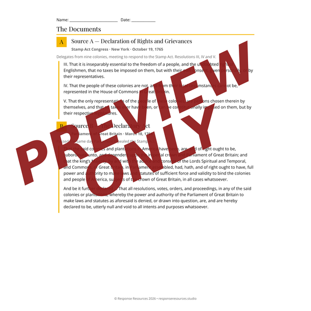 Road to Revolution DBQ | Declaration of Independence Primary Sources
