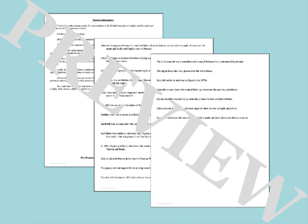 The Unification of Italy Activity True False Fix Review Game