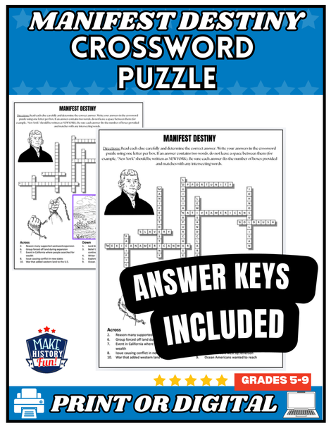 Manifest Destiny Reading Comprehension Pixel Activity | Westward Expansion Quiz