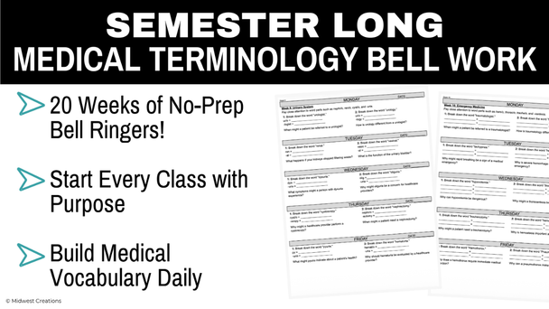 Healthcare Bell Ringers Bundle Health Science Medical Terminology Daily Work CTE