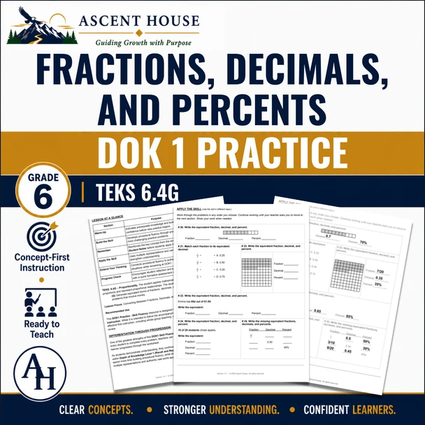 Name: Fractions, Decimals, and Percents DOK 1 Practice | Grade 6 Math | TEKS 6.4G