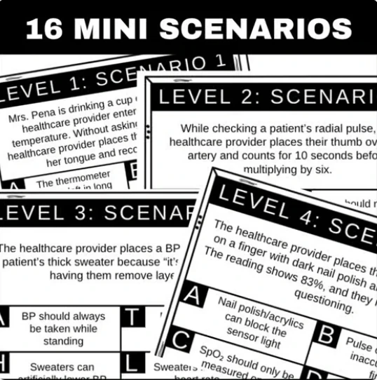 Vital Signs Clinical Skills Challenge | Health Science Task Cards | Scenarios