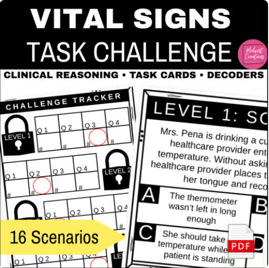 Vital Signs Clinical Skills Challenge | Health Science Task Cards | Scenarios