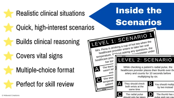 Vital Signs Clinical Skills Challenge | Health Science Task Cards | Scenarios