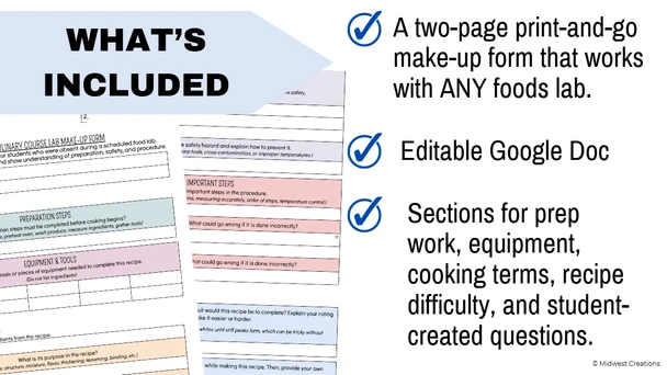 Foods Lab Plan / Reflection & Make-Up Lab Assignment BUNDLE | High School FCS