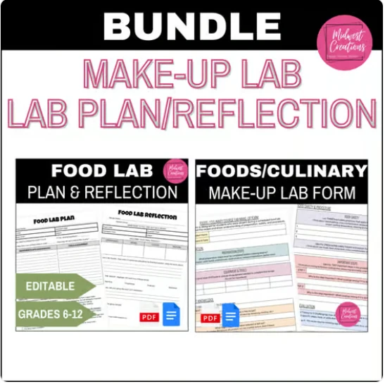 Foods Lab Plan / Reflection & Make-Up Lab Assignment BUNDLE | High School FCS