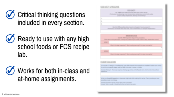 Foods Lab Plan / Reflection & Make-Up Lab Assignment BUNDLE | High School FCS