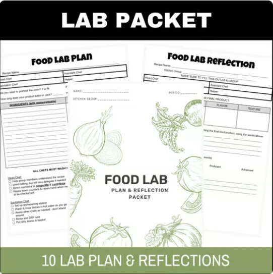 Foods Lab Plan / Reflection & Make-Up Lab Assignment BUNDLE | High School FCS