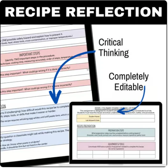 Foods Lab Plan / Reflection & Make-Up Lab Assignment BUNDLE | High School FCS