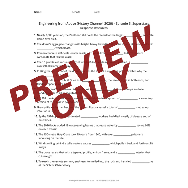 Pantheon & Panama Canal History Channel Documentary Worksheet + Google Forms