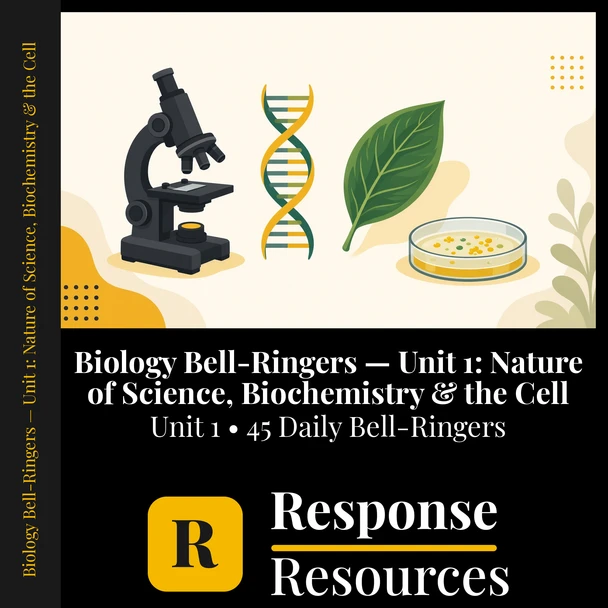 Biology Bell Ringers Unit 1 - 45 Daily Warm-Ups (Grades 9-12)