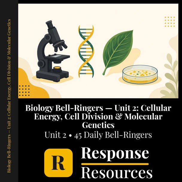 Biology Bell Ringers Unit 2 - 45 Daily Warm-Ups (Grades 9-12)