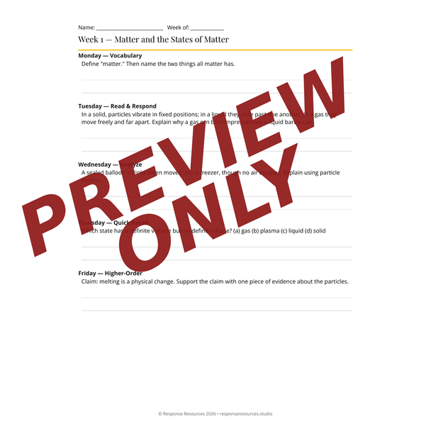 Chemistry Bell Ringers Unit 1 - 45 Daily Warm-Ups (Grades 9-12)