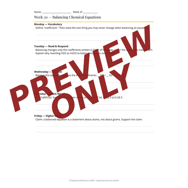 Chemistry Bell Ringers Unit 3 - 45 Daily Warm-Ups (Grades 9-12)