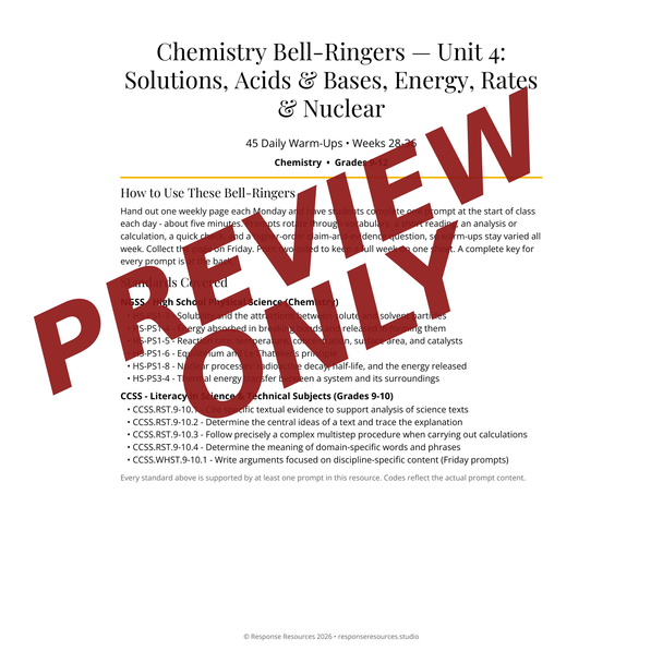 Chemistry Bell Ringers Unit 4 - 45 Daily Warm-Ups (Grades 9-12)
