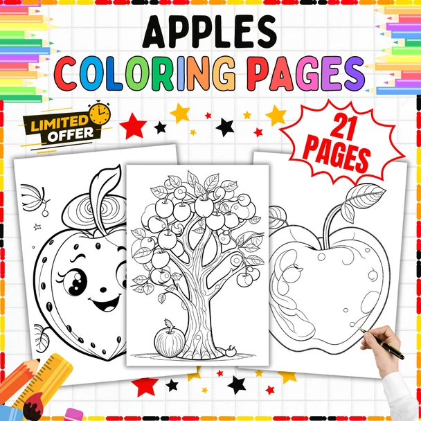 21 Printable Coloring Pages | Apples Coloring Pages for Kids  Back-to-School or Autumn Activities  PreK-Grade 2nd