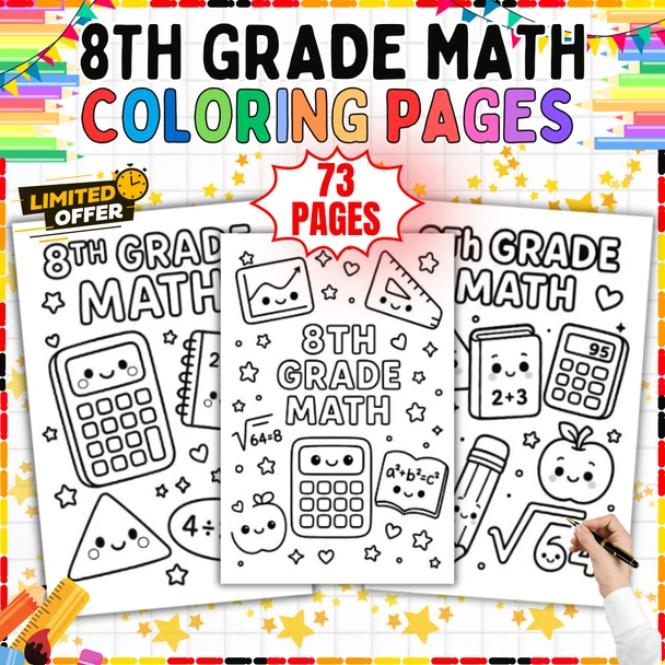 8th Grade Math Coloring Pages PDF, 73 Pages of Math-Themed Designs