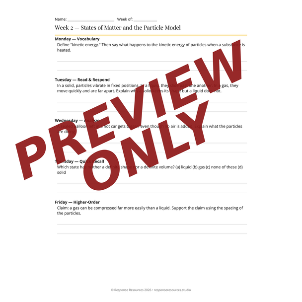 Physical Science Bell Ringers FULL YEAR - 180 Daily Warm-Ups (Grades 6-8)