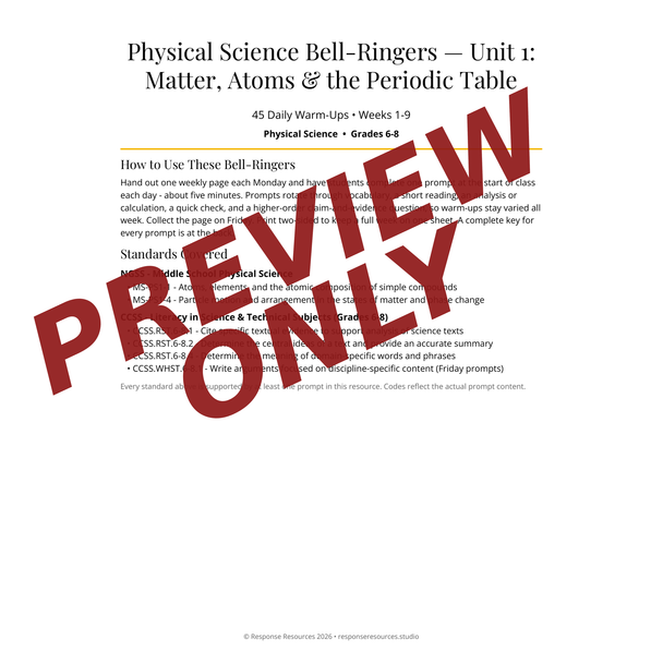 Physical Science Bell Ringers Unit 1 - 45 Daily Warm-Ups (Grades 6-8)