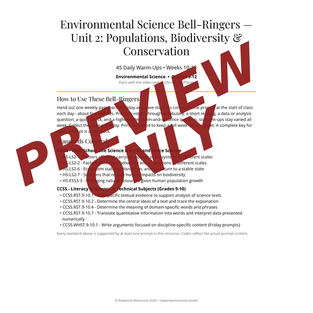 Environmental Science Bell Ringers Unit 2 - 45 Daily Warm-Ups (Grades 9-12)