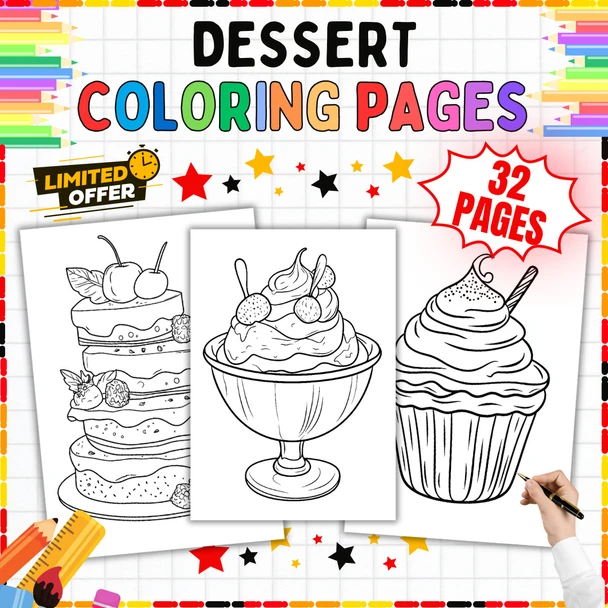 Dessert Coloring Pages: 32 Sweet Treats Activity PDF
